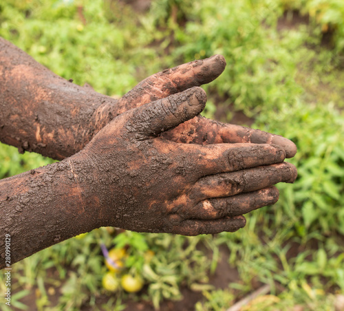 children's hands in the mud