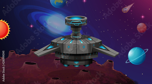 Space ship on alien planet