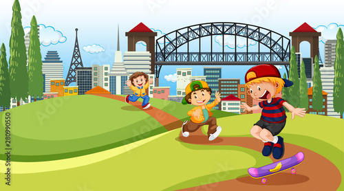 Children playing in city park