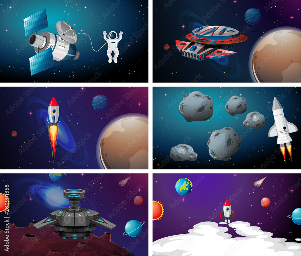Naklejka premium Space background scene set