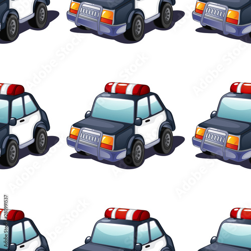 Seamless pattern tile cartoon with police car