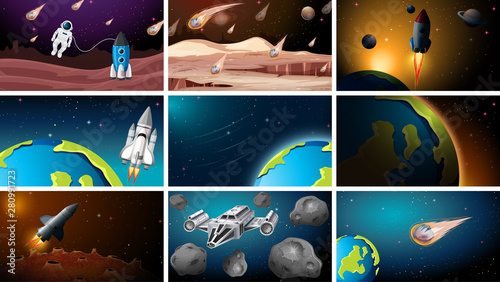 Set of different space scenes