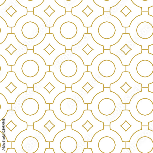 Monochrome linear quatrefoil ornament. Seamless geometric vector pattern in gold color photo
