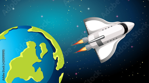 Rocket flying past earth