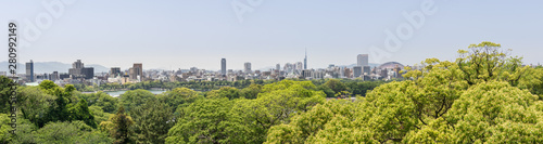 Skyline Panorama of Fukuoka (Hakata) and Ohori Park take from Castle. Chuo-ku, Fukuoka, Japan, Asia.