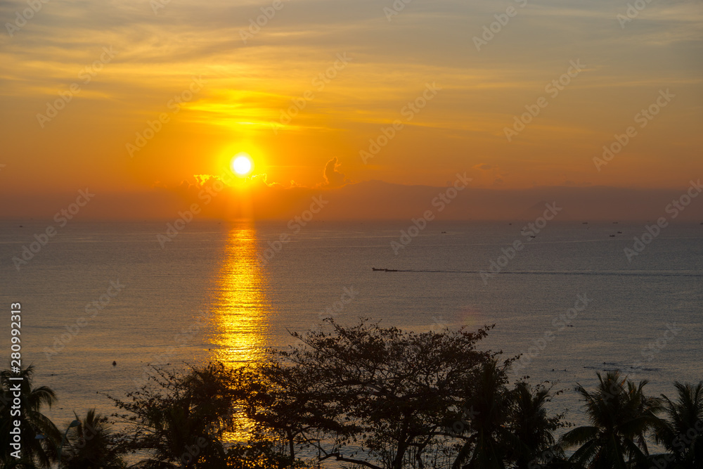 tropical sea at beautiful sunset, horizontal shot