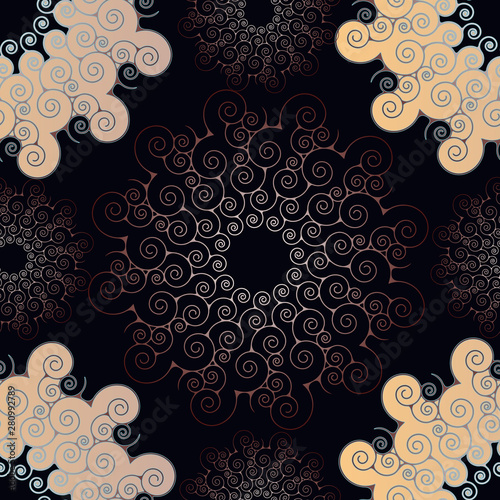 spiral mandalas seamless brown ivory