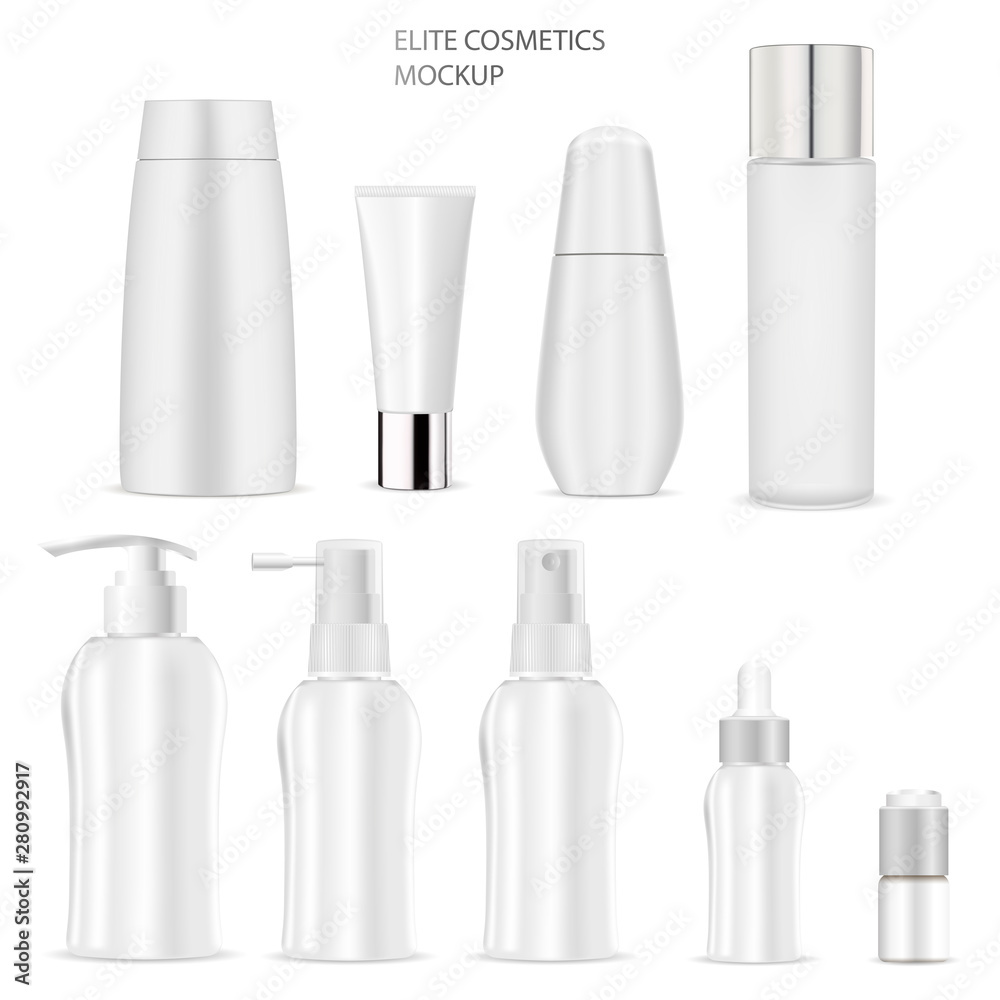 Cosmetic Bottle Mockup. Soap, Shampoo, Tube, Cream, Lotion White Product  Blank. Realistic 3d Container With Pump Dispenser, Dropper for Body Care  Cosmetics. Luxury Packaging Template Design vector de Stock | Adobe Stock