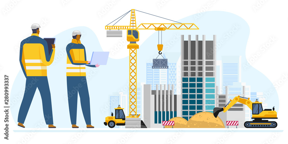 Male and female engineers at construction site