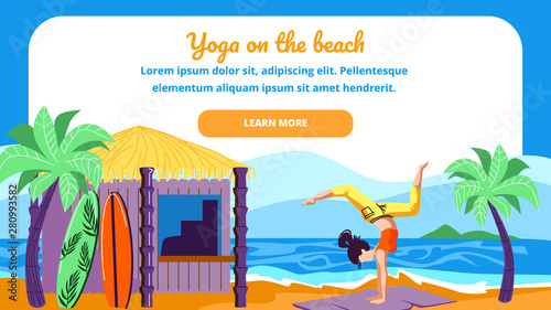 Woman in Yoga Asana Pose of Scorpio on Sea Beach