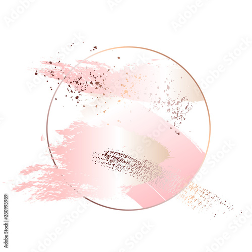 Rose gold foil art. Tender soft pink decoration circle. Fluid art. Applicable for design covers, presentation, invitation, flyers, annual reports, posters and business cards. Modern artwork