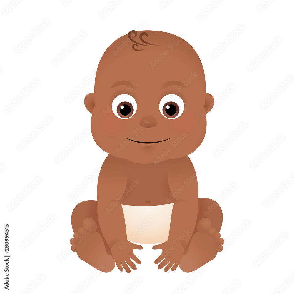 African american baby, cute cartoon child vector illustration. Stock