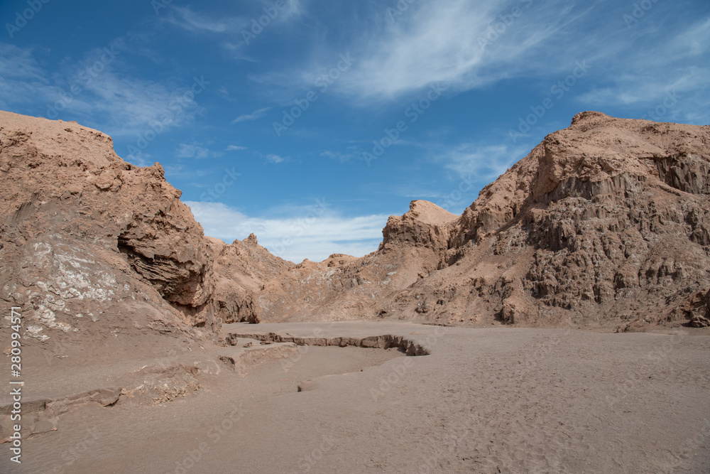 arid and dried up river bed in Atacama desert Chile