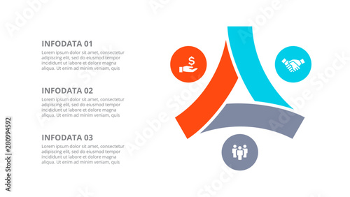 Cyclic diagram infographic with circles. Modern infographic design template with 3 options, steps or parts. Flat vector illustration for business presentation.
