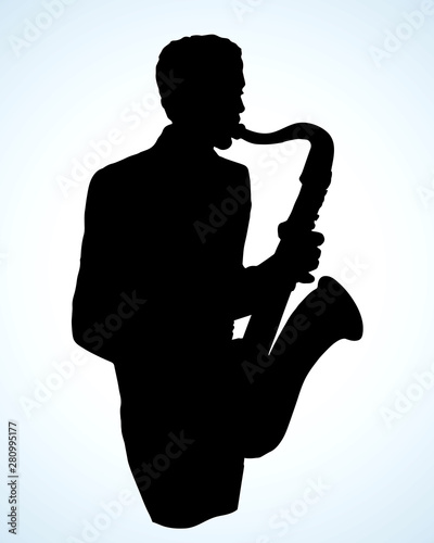 A man plays the saxophone. Vector drawing