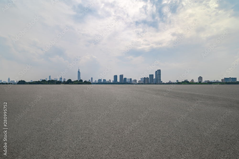 Fototapeta premium Blue Sky, White Cloud, Urban and Pavement Composite Map
