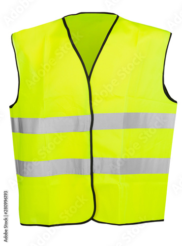 Yellow high visibility safety vest isolated on white background photo