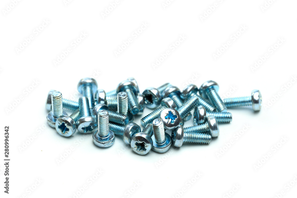 Screws isolated on white close up view .