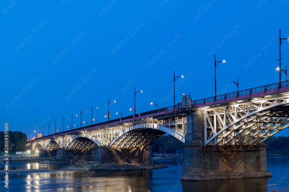 Poniatowski Bridge at Night in Warsaw