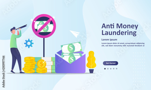  AML concept, anti money laundering , stop corruption and illegal business,  Suitable for web landing page, ui, mobile app, banner template. Vector Illustration. 