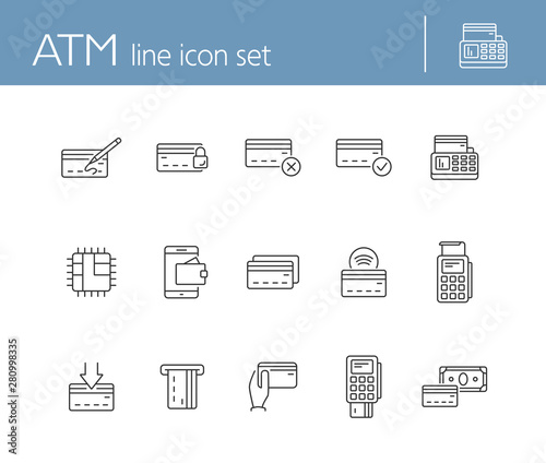 ATM line icon set. Banking and cash concept. Vector illustration can be used for topics like shopping, supermarkets, stores