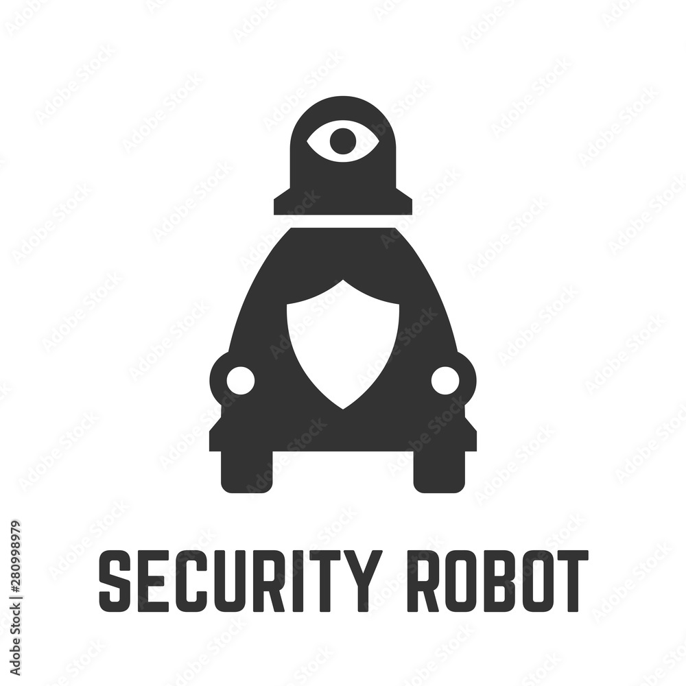 Autonomous security robot icon with selfdrive machine for video