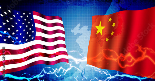 Tableau sur toile Political confrontation between USA and China /  web banner background illustrat