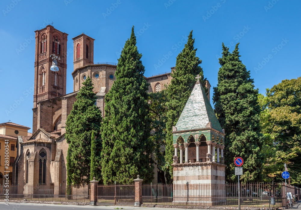 Cathedral in Romanesque style in Bologna, Italy. European medieval architecture