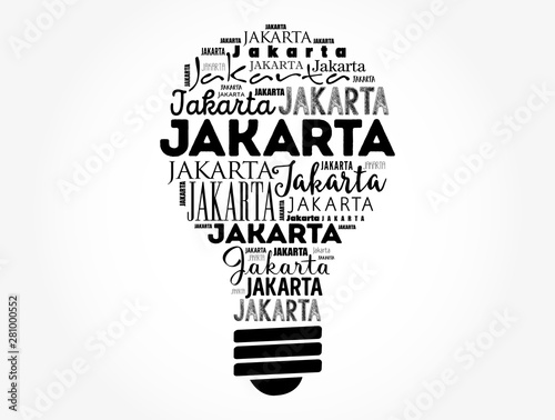 Jakarta light bulb word cloud, travel concept background