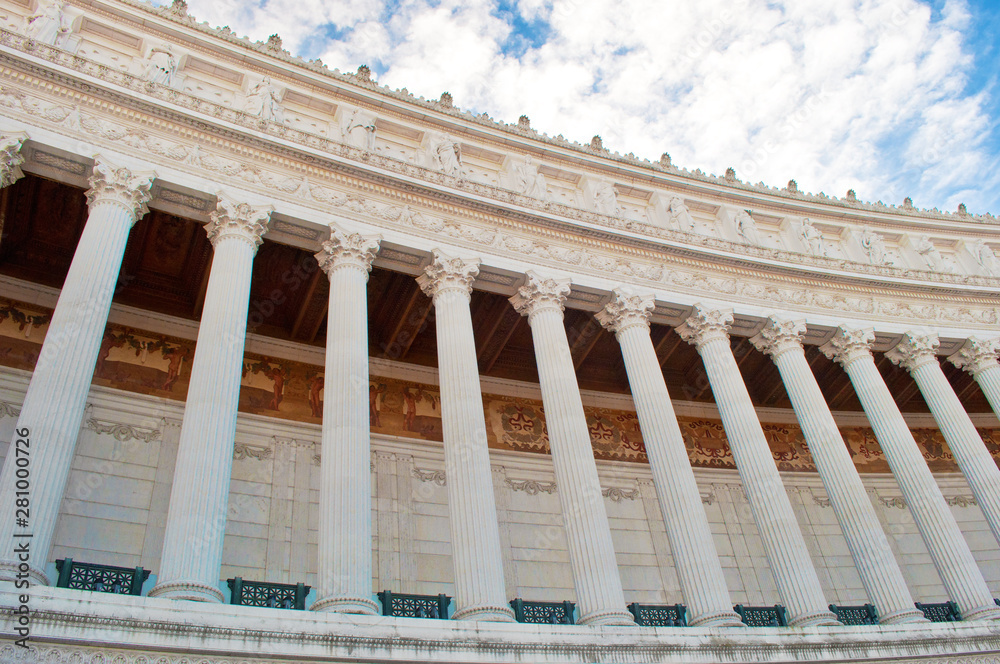 Front view of high columns of Altare della Patria