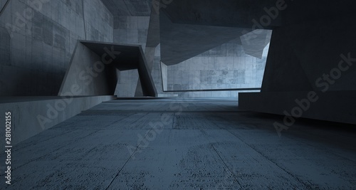 Abstract white and concrete interior. 3D illustration and rendering.