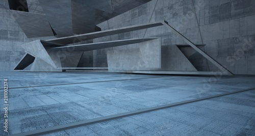 Abstract white and concrete interior. 3D illustration and rendering.