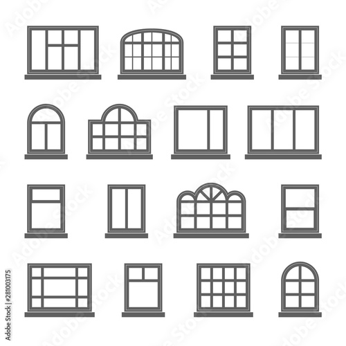 Silhouette house empty comfort windows estate building decoration icons set flat design template vector illustration