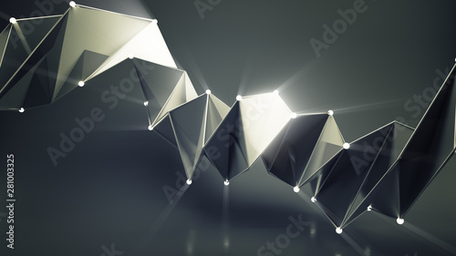 Abstract futuristic black shape with shiny spheres 3D render photo