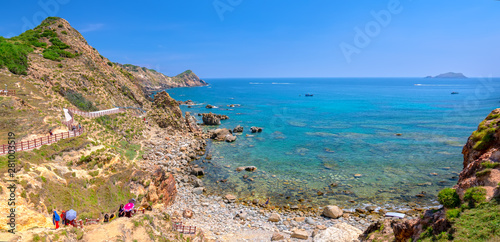 Beautiful rocky bay with blue strait in central Vietnam