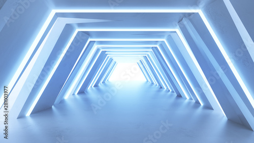Modern blue corridor abstract sci-fi 3D render