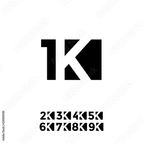 1k, 2k, 3k, 5k, 6k, 7k, 8k, 9k letter icon logo vector template