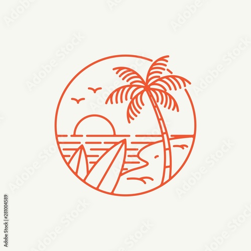 Summer Vibes logo, poster and banner design in trendy linear style - lettering and icons