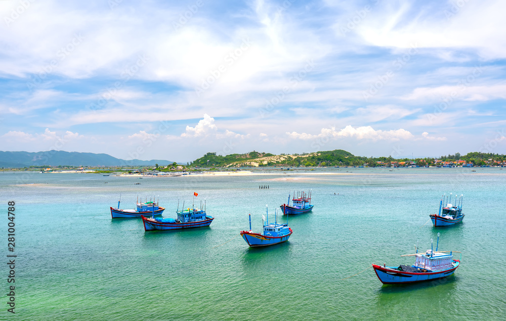 Fishing Boats in the beautiful Vung Ro bay in Phu Yen, Vietnam