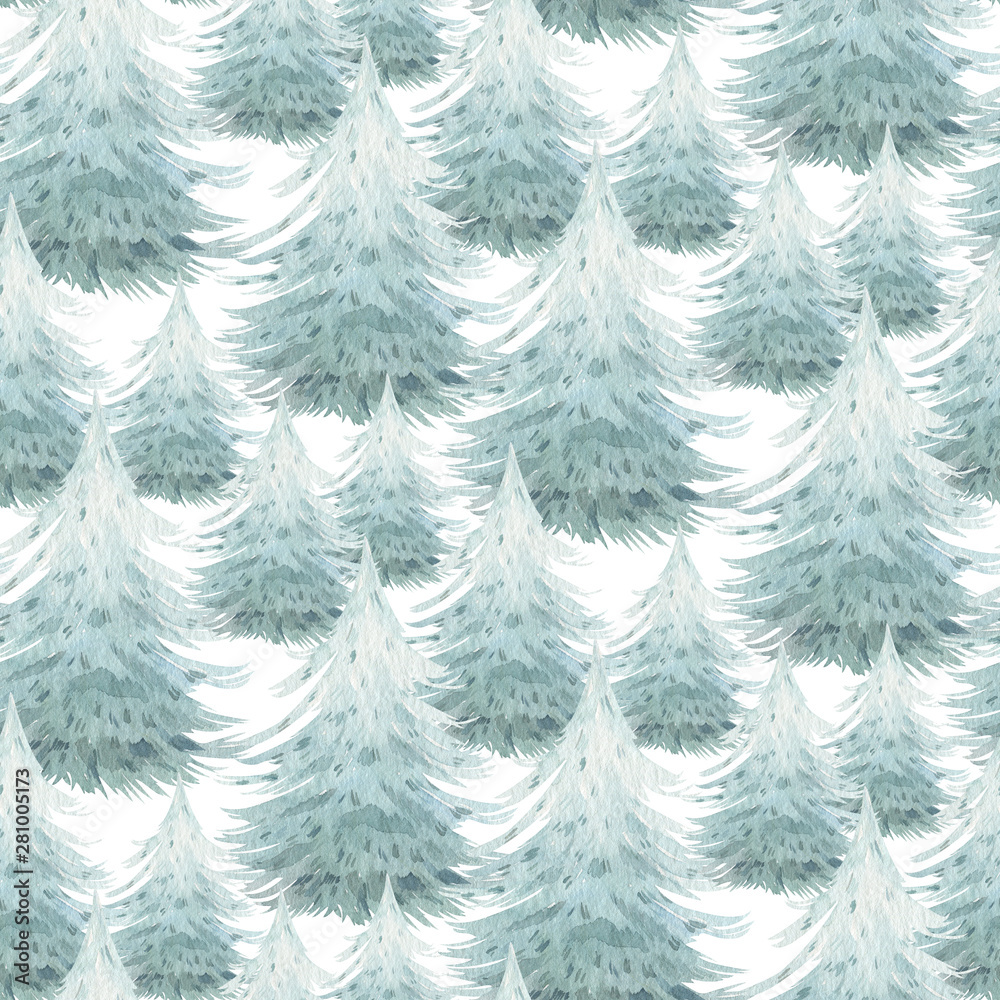 Winter merry christmas seamless nature xmas pattern with cones branch and christmas tree. Floral watercolor texture background new year floral element for fabric, gift paper , New year wallpaper
