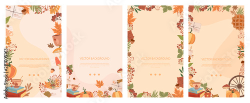 Set of autumn vertical background. Landing page, send a message, loading, authorization and search page. Concept for Website or Mobile App. Editable vector illustration photo