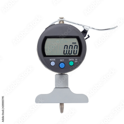 Digital dial indicator gauge, digital indicator depth gauge isolated on white background. photo