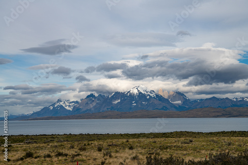 Patagonian landscape with mountains and clouds