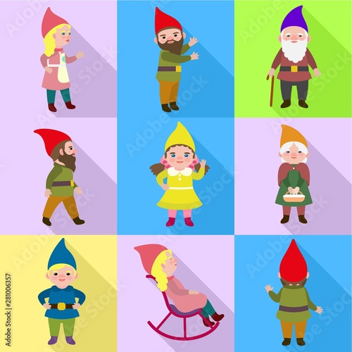 Gnome icon set. Flat set of 9 gnome vector icons for web design isolated on white background
