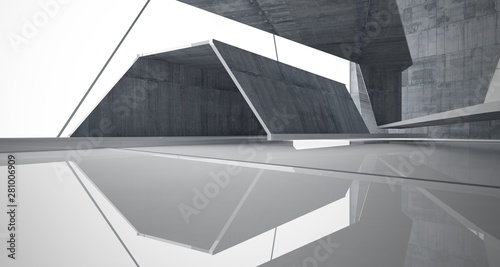 Abstract white and concrete interior. 3D illustration and rendering.