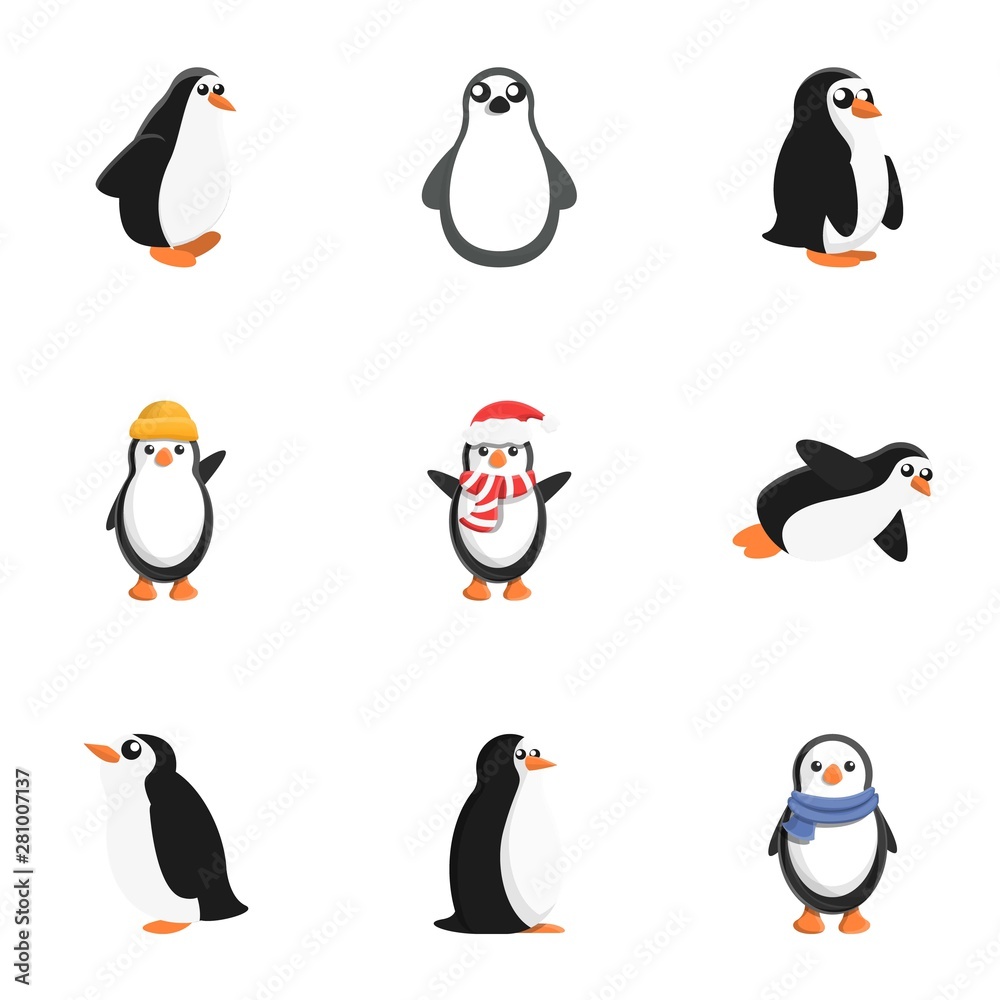 Obraz premium Penguin baby icon set. Cartoon set of 9 penguin baby vector icons for web design isolated on white background