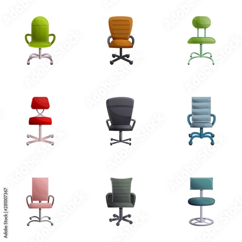 Desk chair icon set. Cartoon set of 9 desk chair vector icons for web design isolated on white background