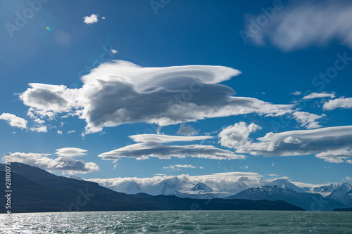 clouds over the Andes mountains in Torres del Paine, Patagonia