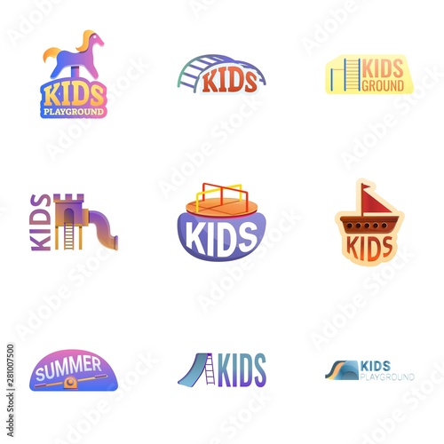 Yard playground logo set. Cartoon set of 9 yard playground vector logo for web design isolated on white background