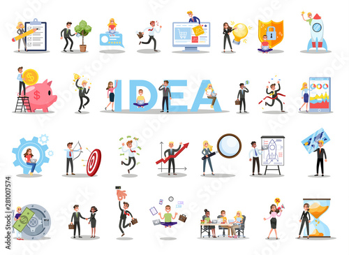 Business teamwork set. Collection of people working in team
